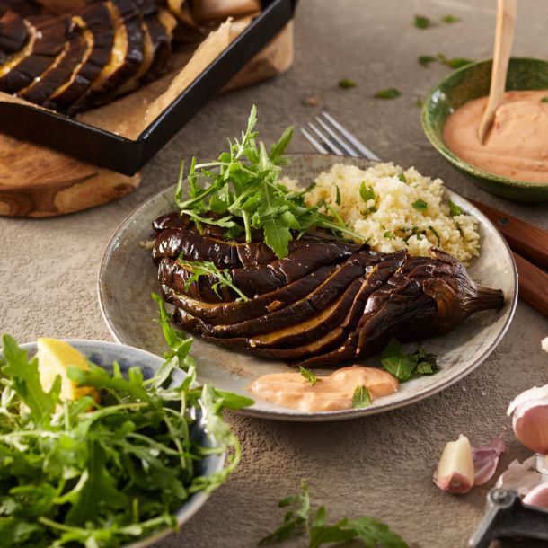 Aubergine uit de oven met knoflook & Ras el Hanout