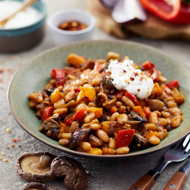 Casoullet met knoflook, rode ui, paprika & shiitake