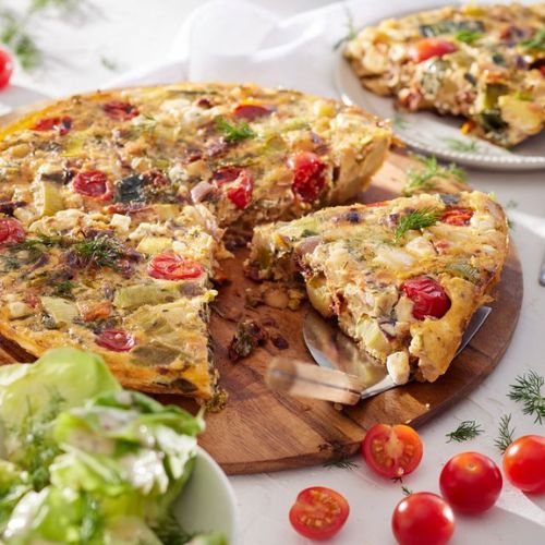 Frittata van jonge prei en Bildtstar aardappelen met feta & sla