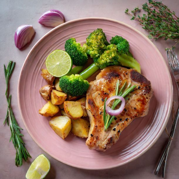 Karbonade met geroosterde broccoli
