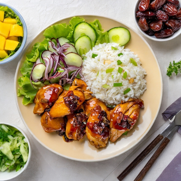 Kip teriyaki met mango en rijst