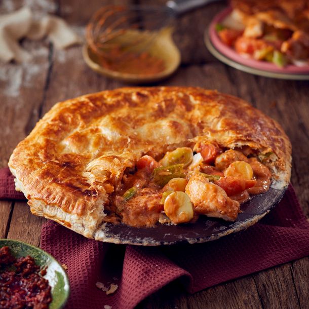 Krokante fish & rode pesto-pie