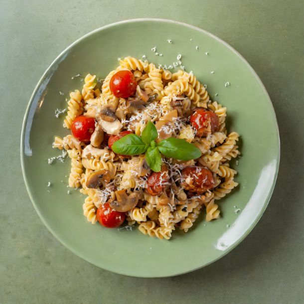 Krulletjes pasta met geroosterde tomaten