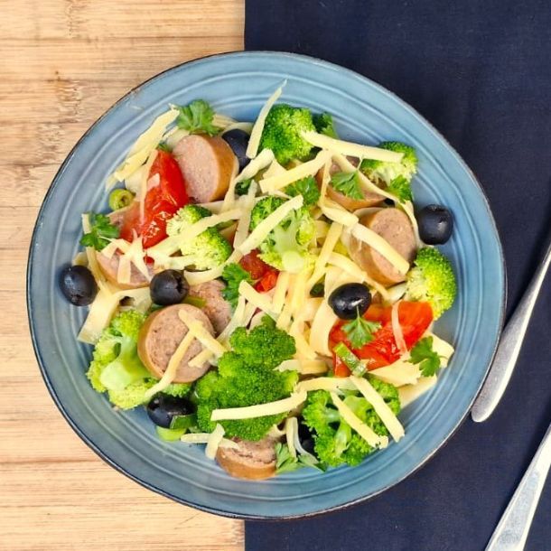 Tagliatelle met rookworst en broccoli 
